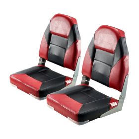 Boat Seat, High Backrest, Folding Fishing Boat Seat with Thickened Sponge Cushion & Waterproof PVC Leather, Aluminum Alloy Hinges (Color: Black Red, Backrest: High Back)